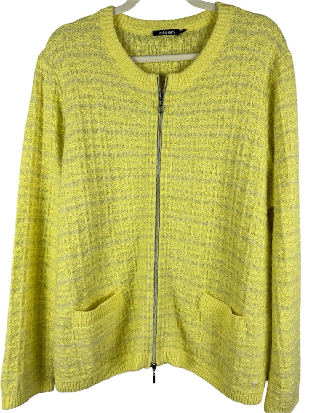 Olsen Yellow Cotton Alpaca Blend Full Zip Knit Sweater Jacket "Eva" Size XL / 16